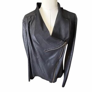 MOTE Black Foil Asymetrical Black Faux Suede Women's Jacket Sz Lrg